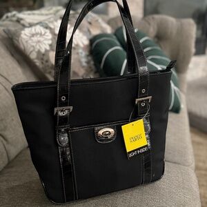 NWT Franco Sarto Black Nylon Shoulder Bag w/Smart Lite Pocket Inside Zip Closure